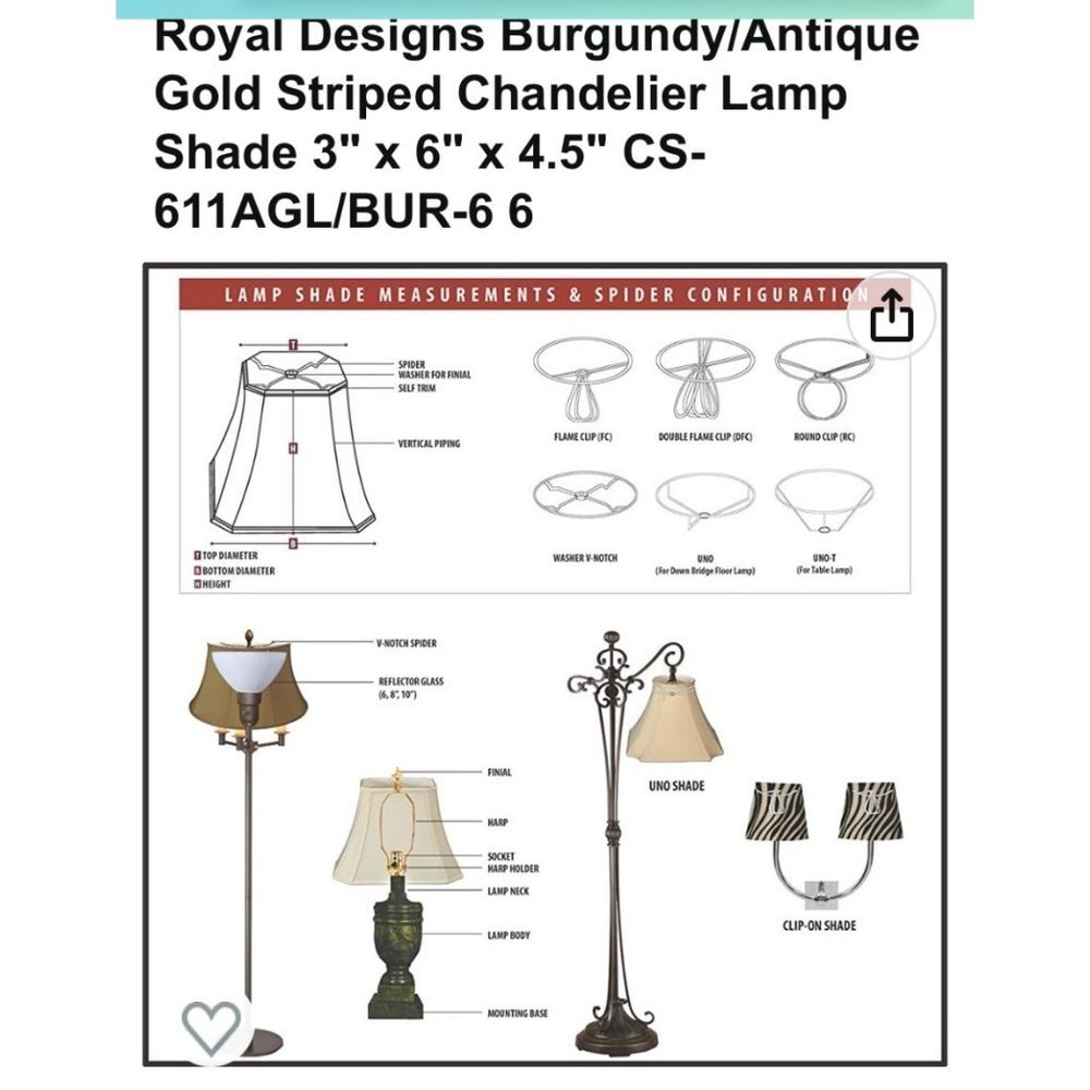 6″ Burgundy Antique Gold Striped Chandelier Lamp Shade 6 Total Vintage style - Picture 12 of 12